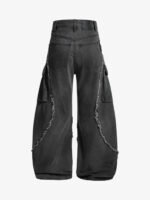 Retro Washed Distressed Deconstructed Patchwork Barrel Jeans - Image 7