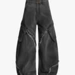 Retro Washed Distressed Deconstructed Patchwork Barrel Jeans