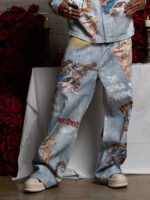 Retro Artistic Graffiti Angelic Prints Baggy Jeans - Image 4