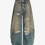 Vintage Mud-Dyed Distressed Barrel Jeans