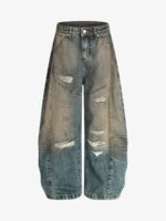 Vintage Mud-Dyed Distressed Barrel Jeans