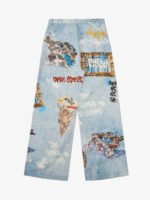 Retro Artistic Graffiti Angelic Prints Baggy Jeans - Image 8