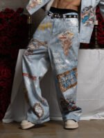 Retro Artistic Graffiti Angelic Prints Baggy Jeans - Image 2