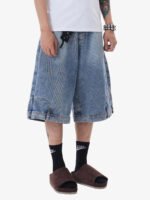 Retro Reverse Design Washed Denim Jorts - 2080 - Image 6