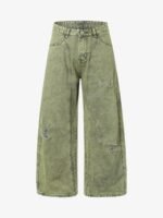 Washed Distressed Ripped Barrel Jeans