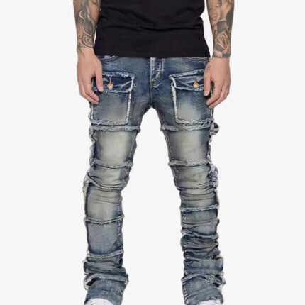 Thesupermade Stretch Patch Layered Bootcut Stacked Jeans