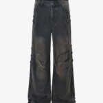 Washed Pleated Straight Jeans - 2263