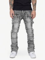 Thesupermade Stretch Patch Layered Bootcut Stacked Jeans - Image 2