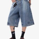 Retro Reverse Design Washed Denim Jorts - 2080