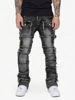 Thesupermade Stretch Patch Layered Bootcut Stacked Jeans - Image 3